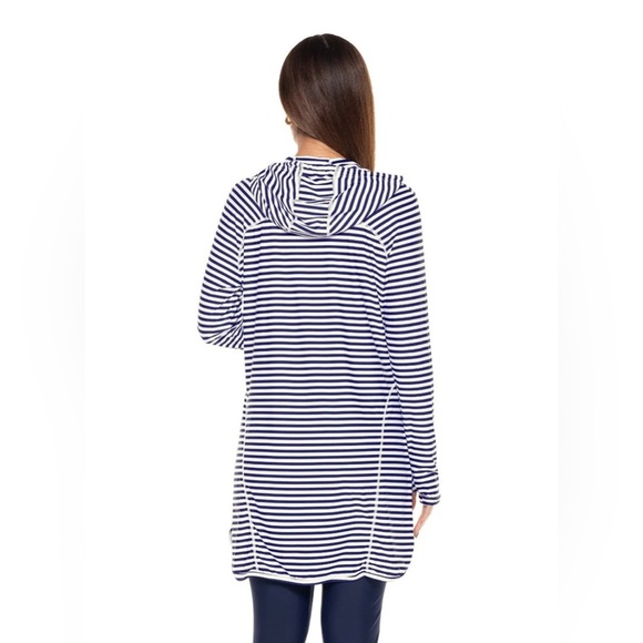 Coolibar Seacoast Swim Cover-Up Hooded Dress Black & White Stripe Beachy Coastal - Picture 12 of 16